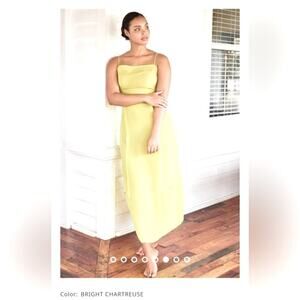 By Anthropologie Womens Dress Sz. 4 Chartreuse Fully Sheer Paneled Midi Feminine
